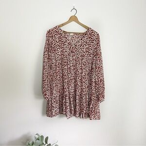 [Flawless] Women's Orange & White Daisy Print Long Sleeve Babydoll Top
